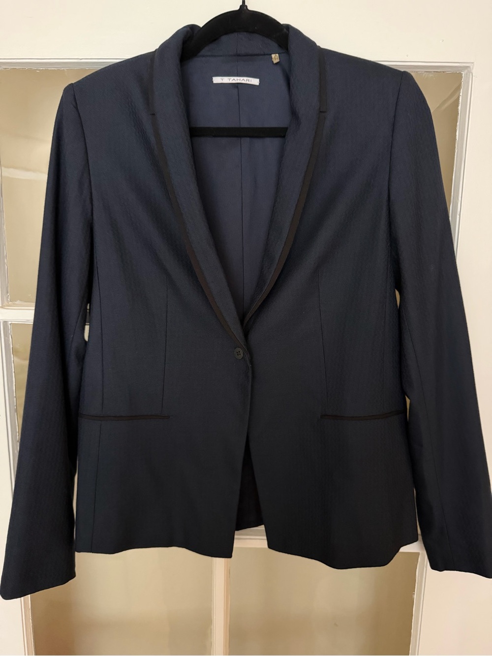 Tahari Dark Navy Single-Button Notch Lapel Blazer